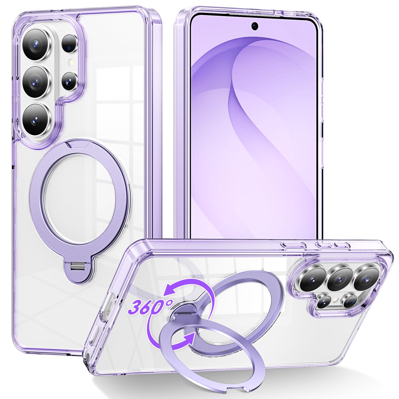 Lufanbis Designed for Samsung Galaxy S26 Ultra Case with Magnetic Stand, Clear Case [Military Drop Protection][Great Grip Feeling] Slim Shockproof Phone Cover for S26 Ultra, Purple