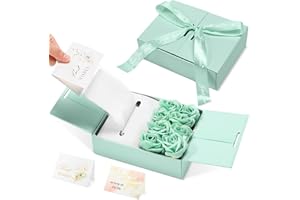 Resholder Money Box for Cash Gift Birthday Money Pull Out with 8 Rose 2 Greeting Card 1 Light String for Mom Husband Wife(Light Green)