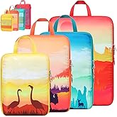 Cambond See Through Mesh Compression Packing Cubes for Travel Women - 4 Set Lightweight Expandable Compression Cubes for Travel Packing Organizers for Luggage Suitcases, National Park