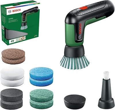 TAYDO (UniversalBrush 4V) Akku-Elektrobürsten (Bürste, Detailbürste, Padhalter, Hochleistungspad, Mikrofaserpad, Küchenschwamm, Schmutzradierer, Polierpad, Tasche)