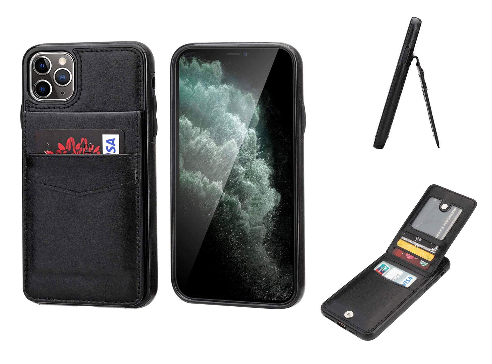 Wallet Case for iPhone 11 6.1 inch Case, Wallet Case with 5 Card Slots Holder Magnetic Clasp Soft PU Leather Folio Flip Protective Cover Back with Card Slot Holder Pouch Slip iPhone Case(BLACK)