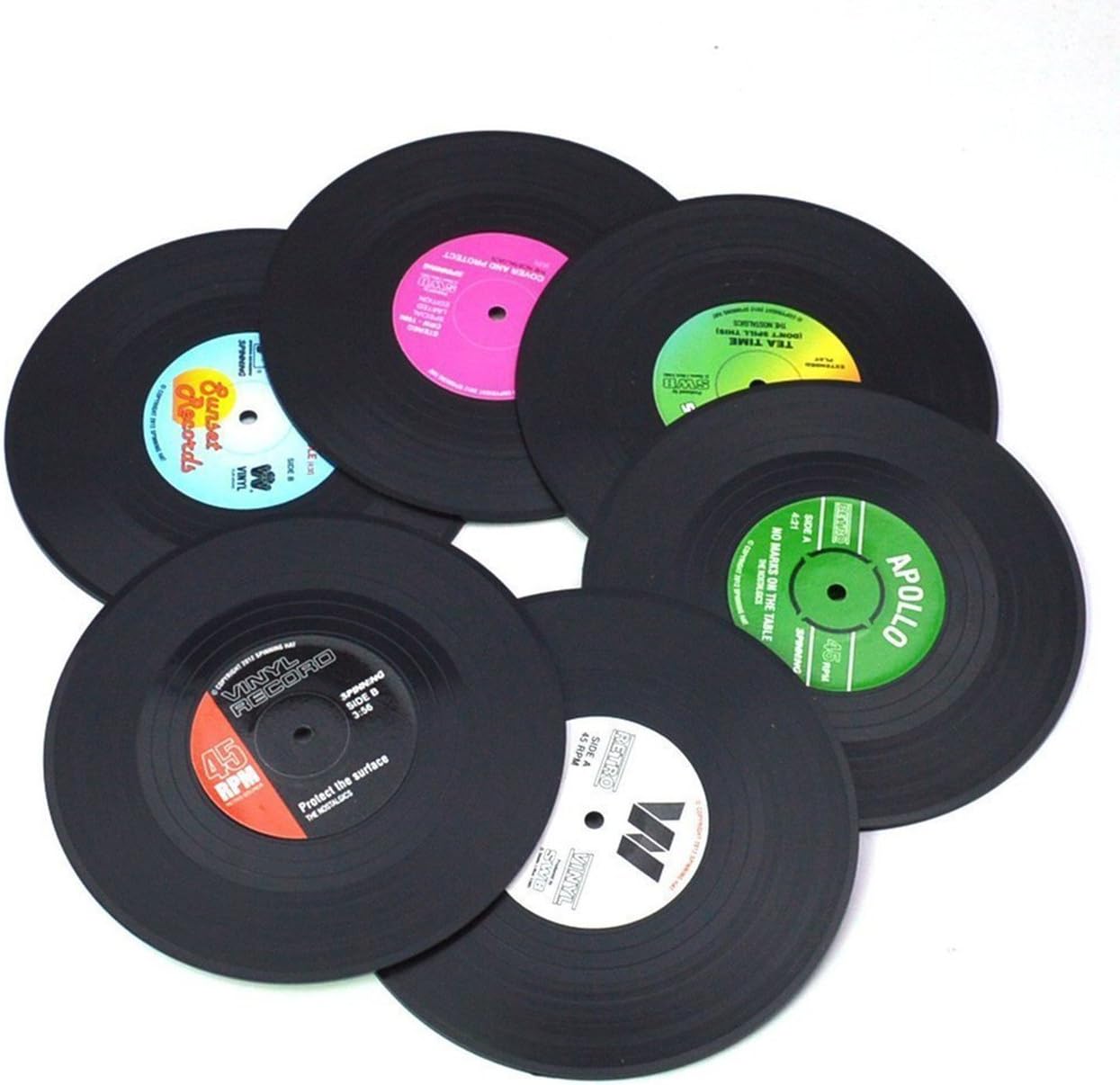 Amazon Com Vinyl Record Set Of 6 Colorful Disk Cup Mat With