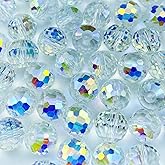 Xinhongo Crystal Glass Beads 150 Pieces 6mm Round 96 Faceted Glass Spacer Beads for Jewelry Making Bracelet Necklace Earring DIY Craft(Transparent AB)