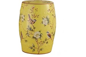 HYFANIYH Ceramic Drum Garden Stool, Bird and Flower, Classic, Cottage, French Country,Bathroom, Garden Room, Patio (Yellow)