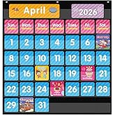 REGELETO Large 44 Pockets Calendar Pocket Chart for Classroom with 85 Cards, Size:25&rdquo; X 24&rdquo; Monthly Calendar and Weather Black Pocket Chart for Students Learning for Home or School (44 Pockets)