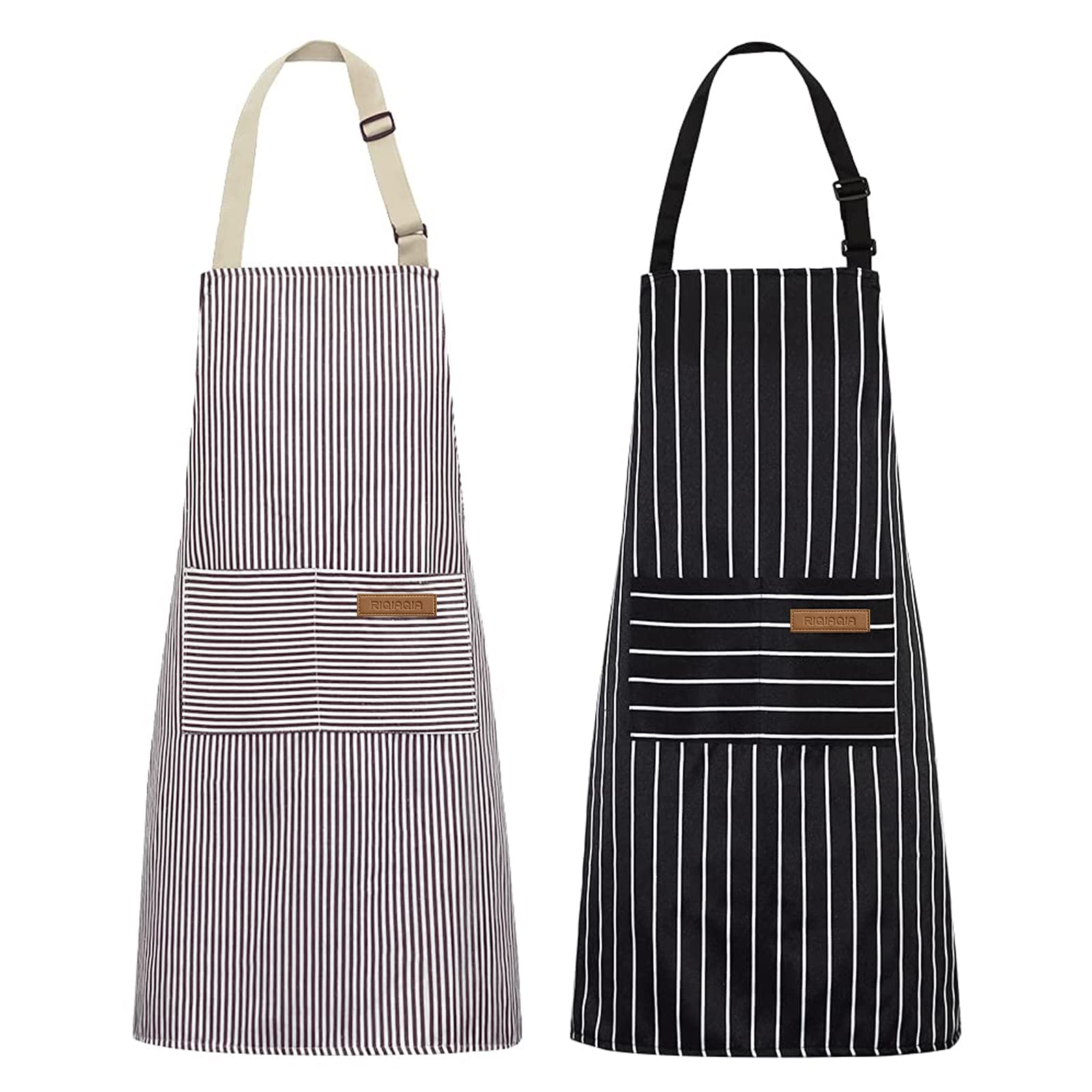 Riqiaqia 2 pack kitchen aprons for men ladies, cooking apron with 2 pockets for cooking, baking, painting, housework. (Brown) — image 1