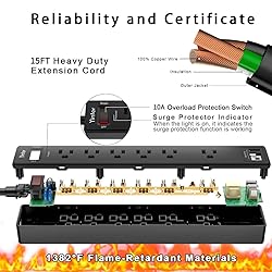 15Ft Power Strip Surge Protector - Yintar Extension
