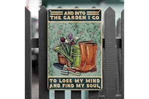 YOYI ART Garden Signs Vintage Metal Signs Garden Decor - I Go To Lose My Mind And Find My Soul - Gardening Gifts for Women, 12x8 Inches Metal Poster Retro Funny Tin Signs for Outdoor, Garden