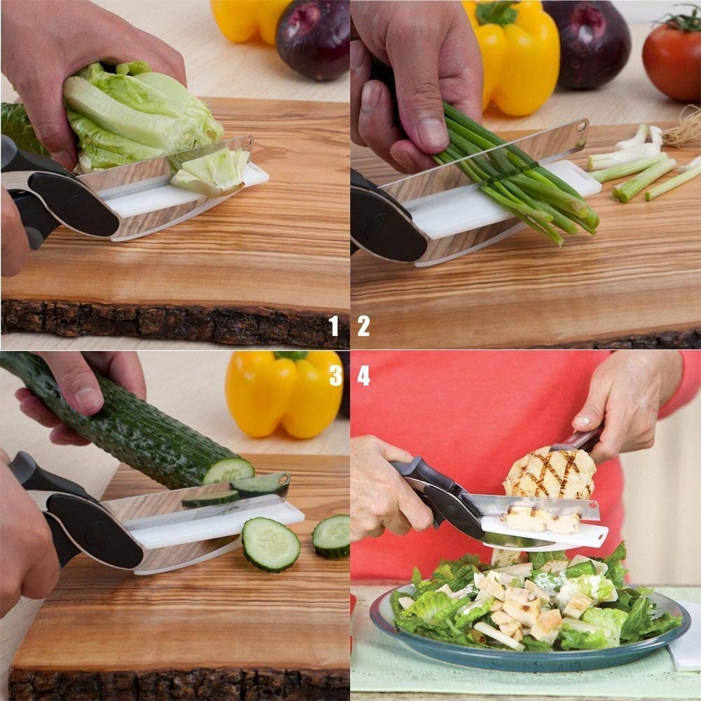 Food Chopper,Stainless Steel Knife and Cutting Board 2 in 1, Quick and Easy Cutting in Your Kitchen as Food shears, Food Scissors, Vegetable Slicer, Fruit Cutter