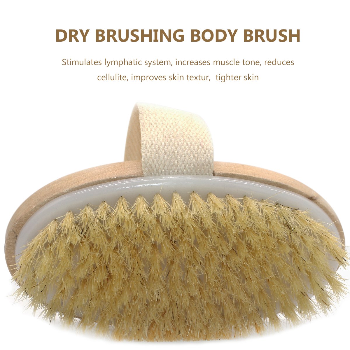 Dry Skin Body Brush - Natural Boar Bristles Improves Skin\'s Health Remove Dead Skin Toxins Cellulite Treatment Improves Lymphatic Functions Exfoliates Stimulates Blood Circulation