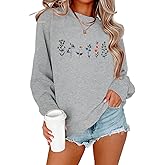 Lytiarul Flower Graphic Sweatshirt for Women Floral Printed Vintage Long Sleeves Shirt Crewneck Hoodie Loose Pullovers Tops