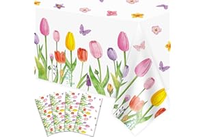 DVAORC 4 Pack Spring Summer Lavender Tulip Tablecloth Blooming Floral Table Cloth Wild Flower Tablecloth Watercolor Party Table Cover Easter Picnic Spring Summer Party Decorations 51 x 86 Inch
