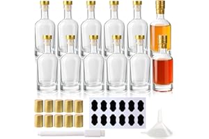 BPFY Glass Liquor Bottles with T-Top Caps and Heat Shrink Capsules, Empty Mini Vodka Bottles, Travel Shots Bottles for Wine, Alcohol, Whiskey, Beverages (3 oz 12 Pack)