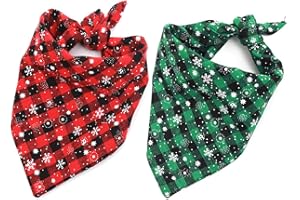 Malier 2 Pack Dog Bandana Christmas Classic Plaid Snowflake Pet Scarf Triangle Bibs Kerchief Set Pet Costume Accessories Decoration for Small Medium Large Dogs Cats Pets (Large, Green + Red)