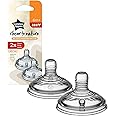 Tommee Tippee Lot de 2 tétines Pour biberon Closer to Nature, en Forme de Sein, Valve anticolique, Silicone Souple, débit épais, 6 m et Plus