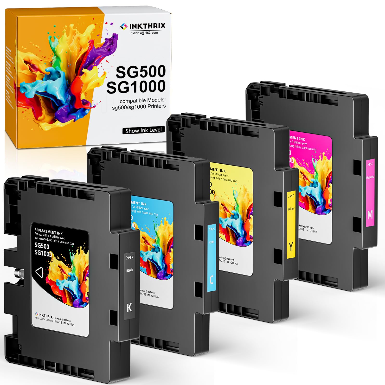 Photo 1 of INKTHRIX Version 3.09 SG500 Sublimation Ink Cartridges Compatible for Sawgrass SG500 SG1000 Printers, with Nano-Level Chips, Compatible with firmware Versions 3.09 and Below (BK/C/M/Y, 4-Pack)