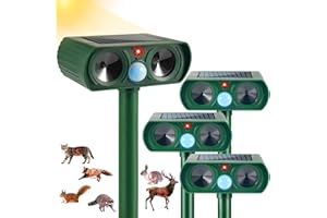 JAHYELEC 4 Pack Ultrasonic Animal Repeller Outdoor Cat Repellent Solar Deer Repellent Devices Waterproof, Motion Activated Animal Deterrent Devices to Scare Cat Squirrel Rabbit Raccoon Skunk for Yard Garden