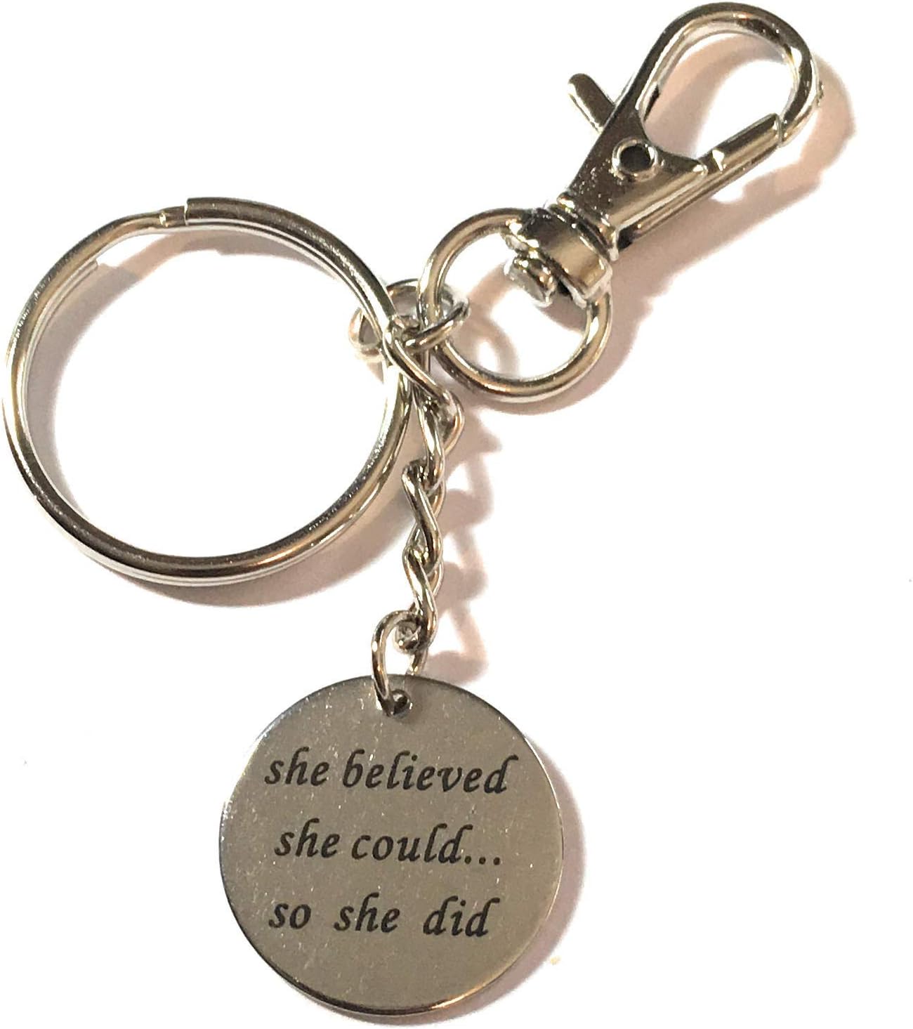 FizzyButton Gifts She Believed She Could So She Did stainless steel disc keyring handbag charm with turquoise gift box