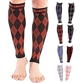 Doc Miller Calf Compression Sleeve for Women & Men, Footless 20-30mmHg Support for Shin Splints, Varicose Veins, Nurses, Running, Leg Pain Relief, Argyle Pattern, 1 Pair