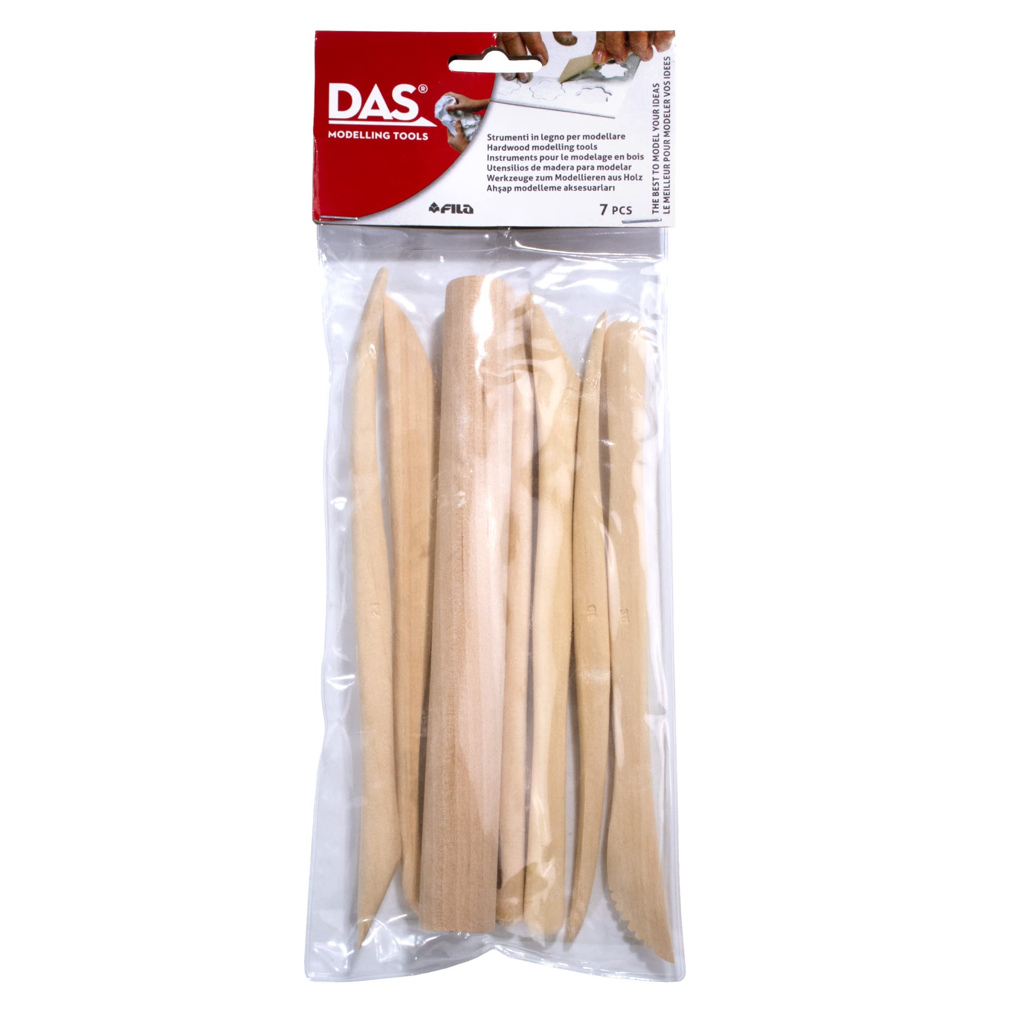 DAS Clay Wooden Assorted Modelling Tools, 7 Pieces, For Professional Clay Users