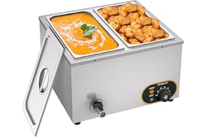 MOOTACO 2 Pans Commercial Food Warmer Buffet 2 * 1/3GN Pans 110V Stainless Steel Bain Marie Electric Steam Table Sauce Pot wi