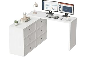 HOMCOM L Shaped Computer Desk with 6 Drawers, 87.4" Corner Desk with 1.2" Thick Tabletop, Office Table for Study Room, Bedroo
