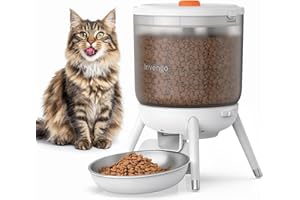 Invengo Automatic Cat Feeder, 3L Timed Pet Feeder for Cats & Small Dogs, Dual Power USB & Battery, Clear Hopper, Easy-Clean, Dry Food & Kibble, Up to 6 Meals Daily