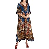 Miss Lavish London Long Kaftan Dress Women, Flowy Resort Wear, Maxi Plus Size Swim Coverup, Lightweight Summer Long Kaftan