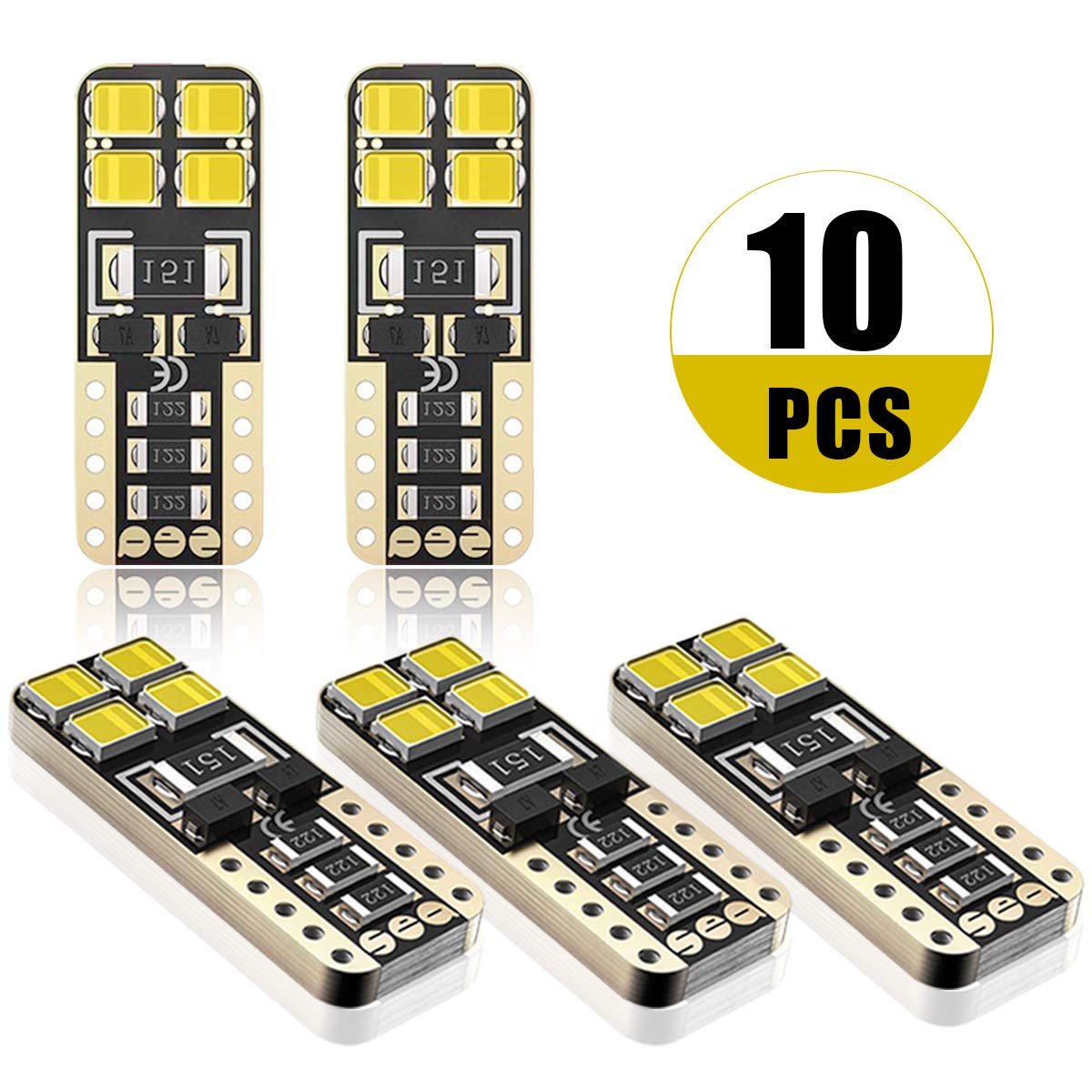 SEALIGHT 194 LED Light Bulb 6000K White Super Bright 168 2825 W5W T10 Wedge LED Replacement Bulbs Error Free for Car Dome Map Door Courtesy License Plate Lights (Pack of 10).