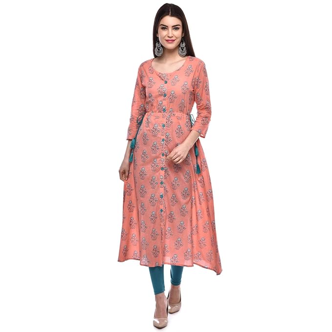 Women's A-Line Cotton Kurta (PEACH)