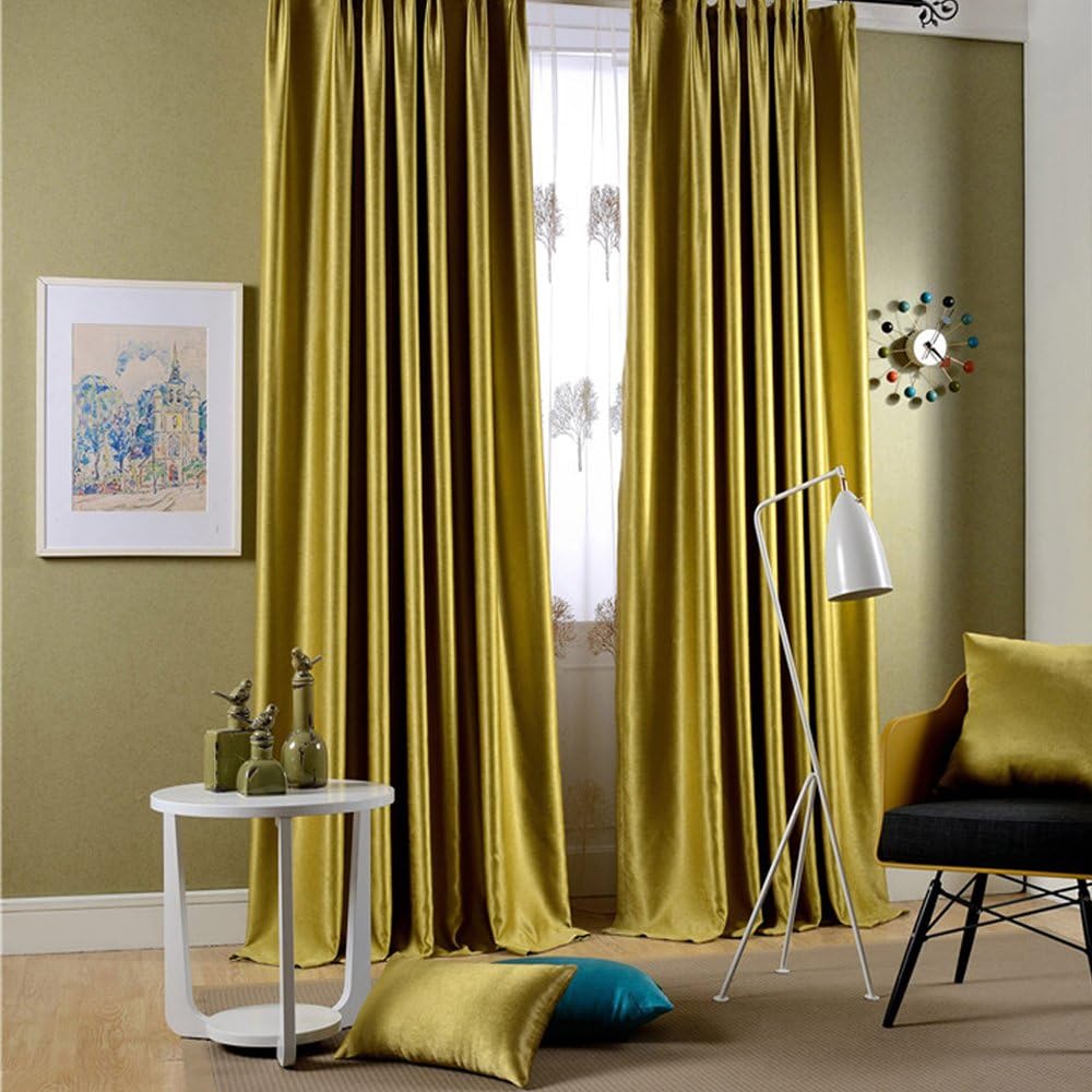 Leyden Grommet Top Classic Solid Chartreuse Bright Velvet Curtains Curtain Drapes - 72Wx96 L (One Panel)