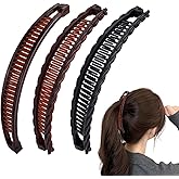 3 Pcs Large Banana Hair Clips for Women, Non-Slip Large Hair Claw Clips, Classic Double Combs Hair Accessories for Thick Thin Fine Straight Curly Long Short Hair- Black & Coffee&Brown