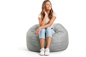 Big Joe Fuf Medium Foam Filled Bean Bag Chair with Removable Cover, Fog Lenox, Durable Woven Polyester, 3 feet Big