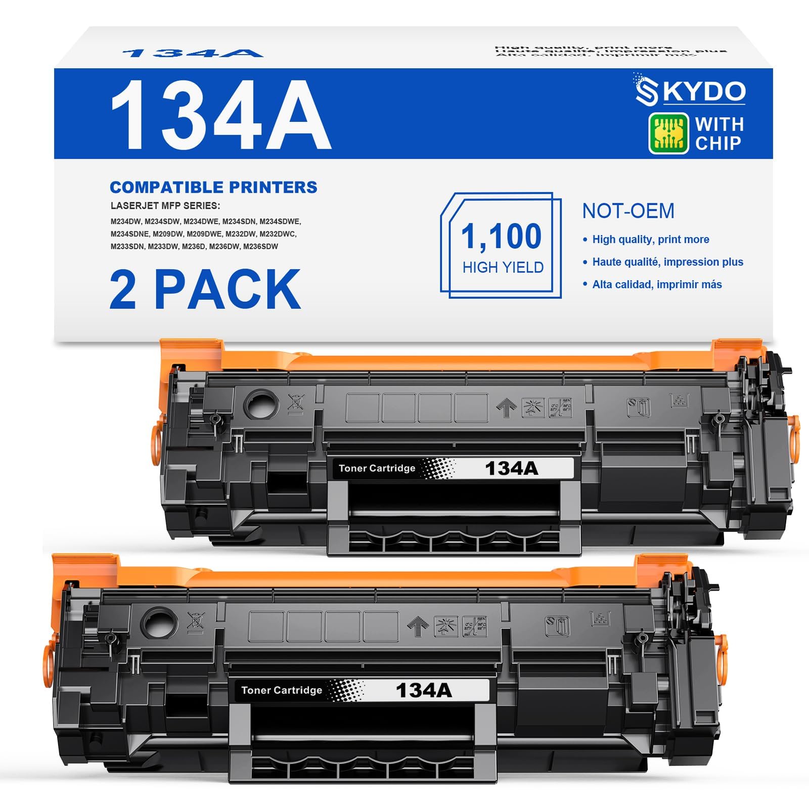 Photo 1 of (with Chip) Compatible 134A Black Toner Cartridge Replacement for HP 134 A 134X W1340A W1340X Toners Use with Laserjet M209dw MFP M234dw M234sdw M234sdn Printer (2 Pack)