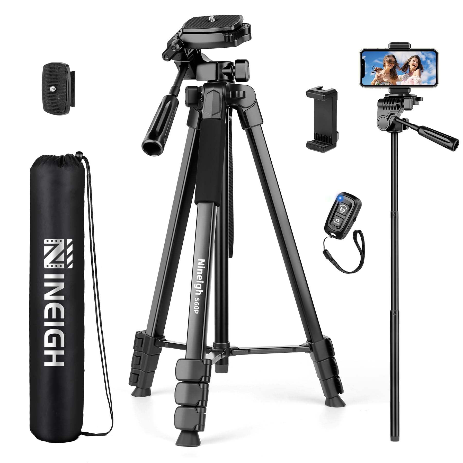 Photo 1 of Nineigh Phone Tripod, 64” Cell Phone Tripod for iPhone, Extra Long 83” Tall Tripods Selfie Stick with Wireless Remote Extendable Phone Holder Stand for Camera Photo Video Recording