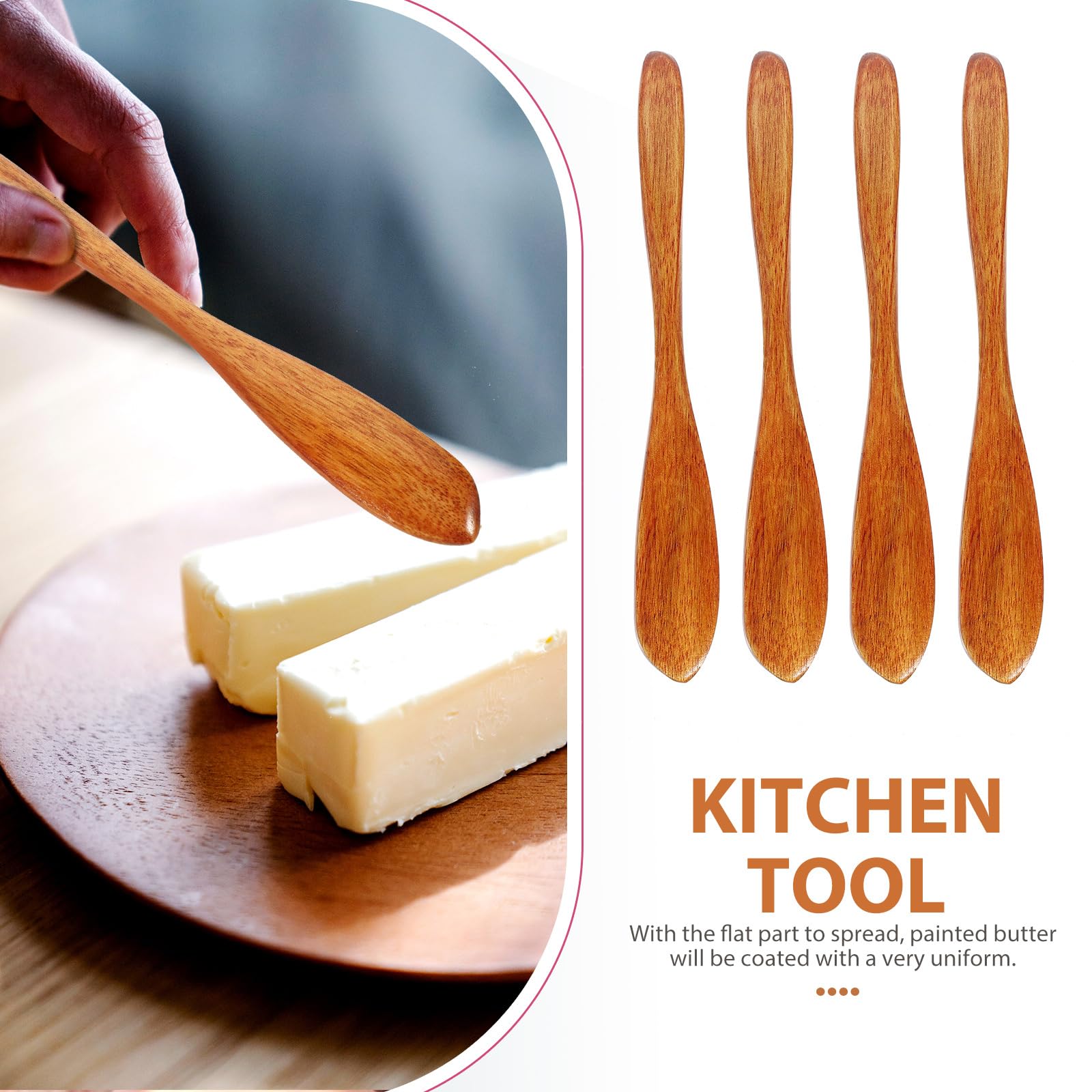 UPKOCH 4 StüCk Holzbuttermesser - Handgefertigte Schwedische FrüHstüCksmesser, KäSe Streuer, Marmeladenmesser, Kuchenmesser, KüChenwerkzeug 9