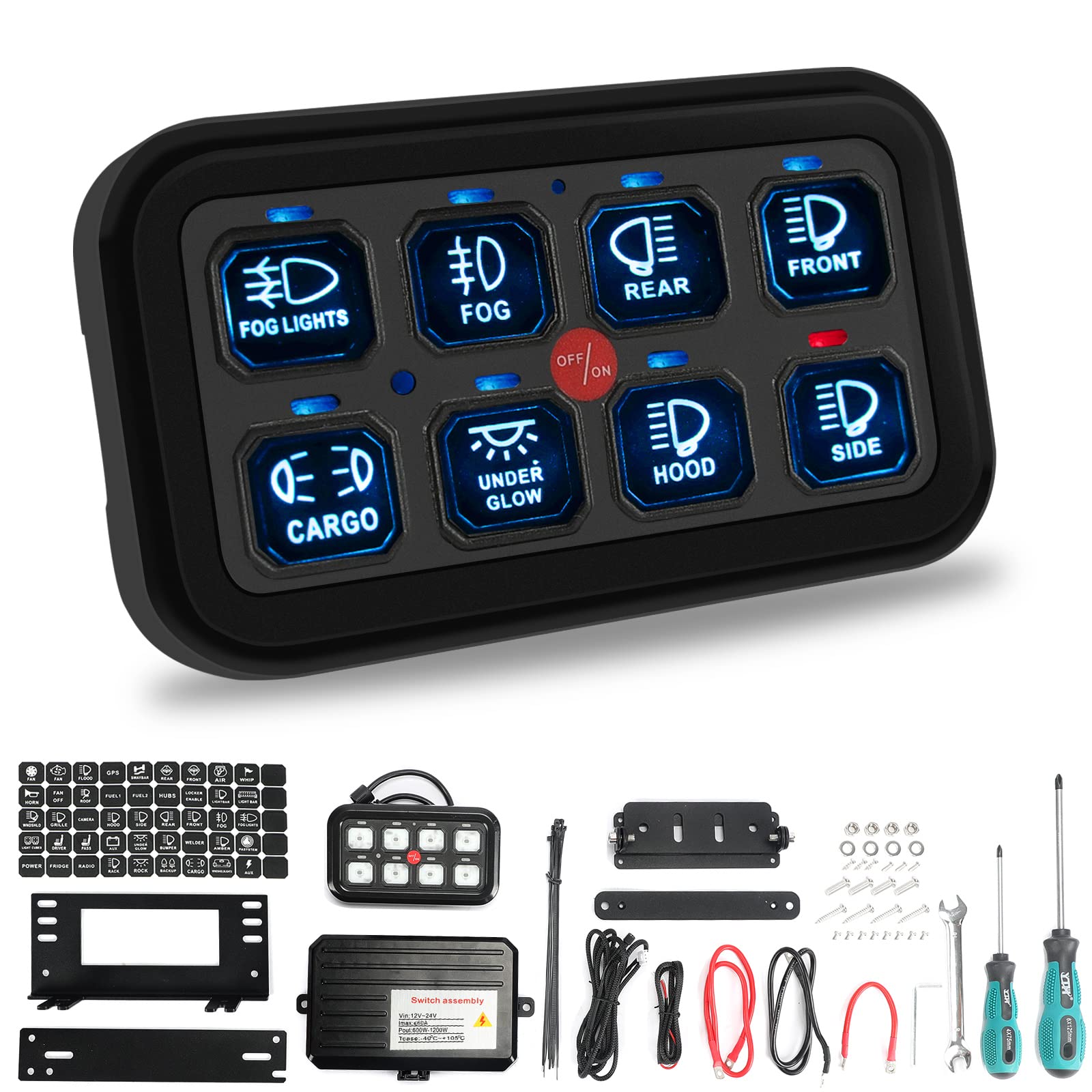 Photo 1 of SUNPIE 8 Gang Switch Panel, Universal 12V Circuit Control Relay System Box Automatic Dimmable Switch Panel Waterproof LED On-Off Switch Pod Electronic Relay for Truck Car Pickup UTV SUV ATV Jeep Boat