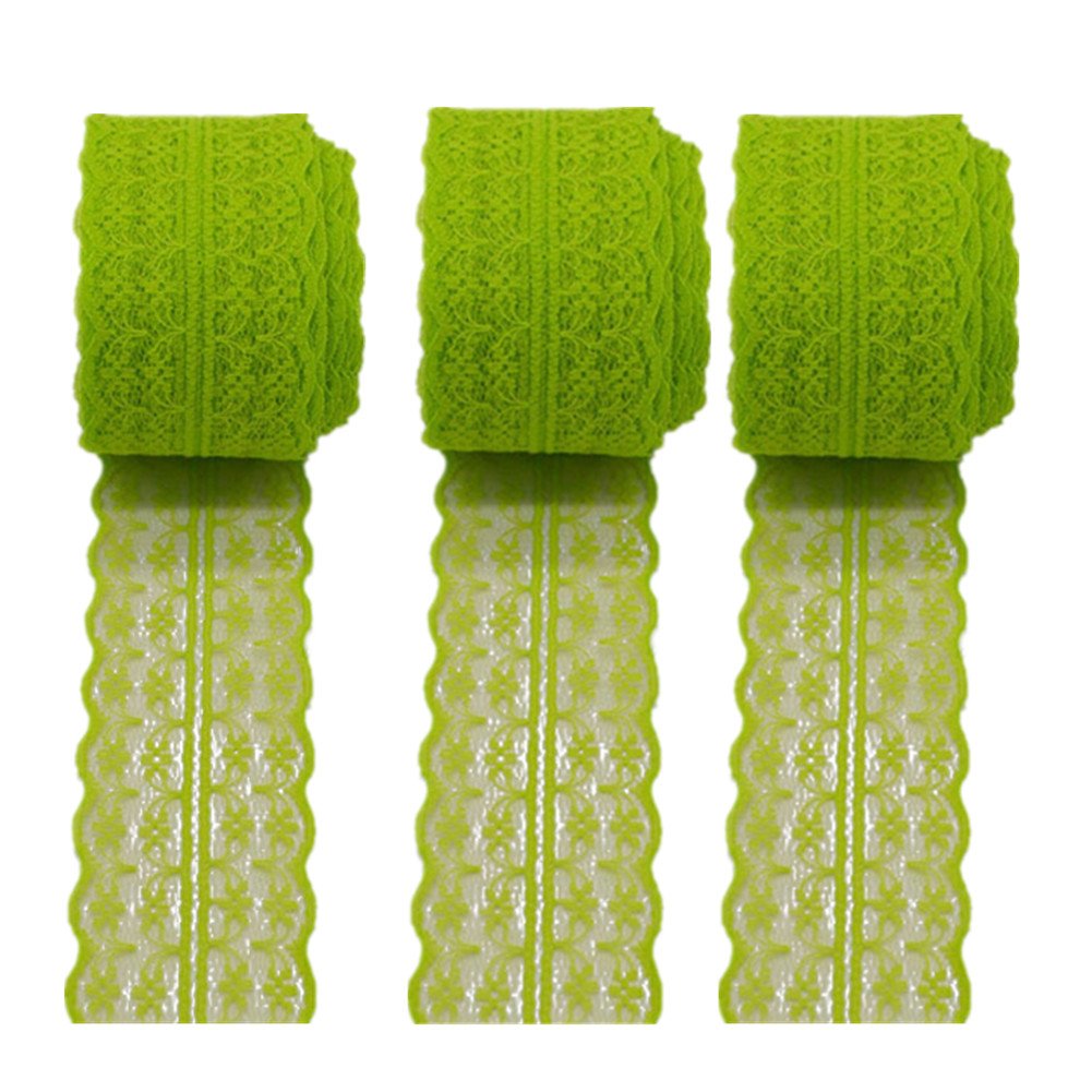 3 Rolls 10 Meters Floral Lace Ribbon Lace Trim Webbing Fabric for DIY Jewelry Making Craft Wedding Accessories Gift Wrapping(Apple Green)