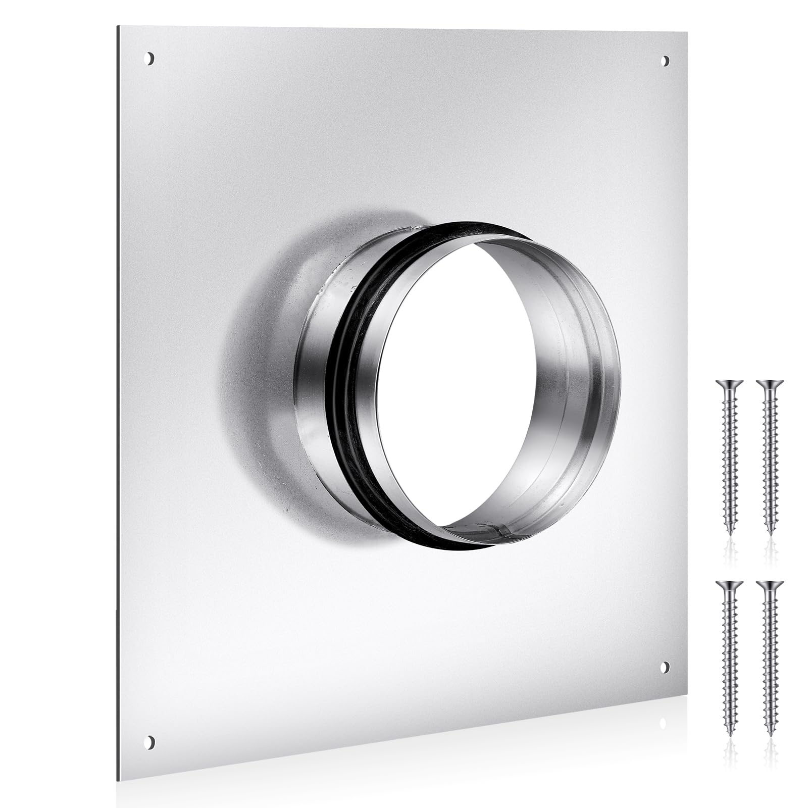 Photo 1 of Zonon 4 Inch Duct Connector Flange Galvanized Steel Dryer Vent Connector with Rubber Ring and Screws Straight or Flex Pipe Flange for Heating Cooling Ventilation System