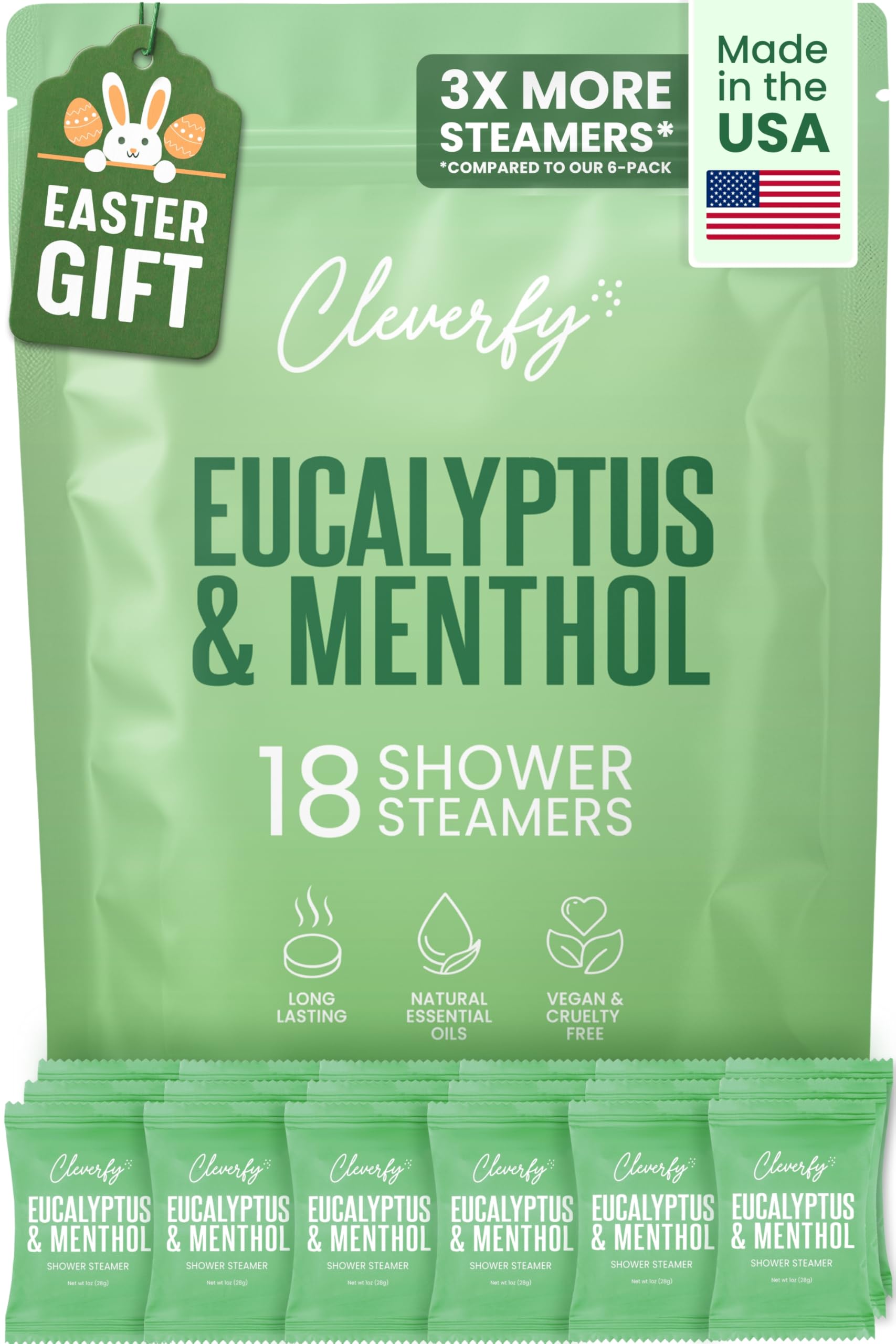 CLEVERFY Eucalyptus for Shower Steamers Aromatherapy – Self-Care Shower Bombs for Sinus Relief and Nasal Congestion – 18 Tablets