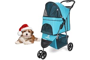 Wedyvko Dog Stroller - Upgarded Pet Stroller for Small Dogs Cats, Upto 33 lbs, Travel Folding Carrier with Brake Storage Basket Cup Holder 2 Leashes, RoyalBlue