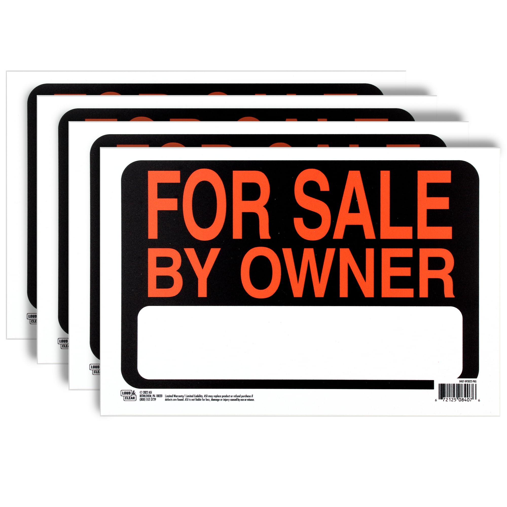 Photo 1 of ***OLNY 1****ArtSkills For Sale by Owner Signs, 4 Pack Durable Weather Resistant Styrene Plastic, 12" x 8", For Sale Sign for Vehicles, Yard Sales, Garage Sales
