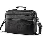 HUAZHIMAO Business Laptop Briefcase for Men 15.6 inch Genuine Leather Computer Laptop Satchel Bag Retro Waterproof Handheld Shoulder Bag Men's Office Commuting Trip Briefcase