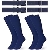 JASGOOD 2 Pack Baseball Socks and Belt Combo Set Softball Socks and Belts Elastic Waist Belt for Youth and Adult Boys Navy Kids 6-12 years Baseball Socks