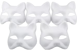 Yarizm 5pcs Cat Masks Therian Masks made of White Paper for DIY Painting