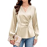 Blooming Jelly Womens Business Casual Blouses Dressy Work Tops Fall Fashion 2026 V Neck Pleated Long Sleeve Shirts