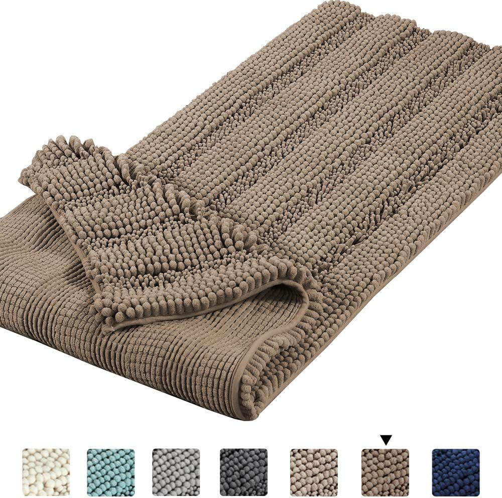Luxury Stripe Chenille Microfiber Bath Mat Rug Non Slip Shaggy Plush