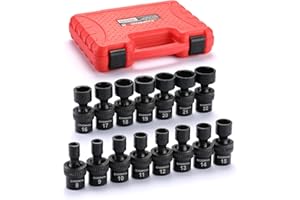 CASOMAN 15 PCS 3/8 inch Drive Standard Universal Impact Socket Set, 6 Point, CR-MO, Metric,8-22mm, Swivel Socket