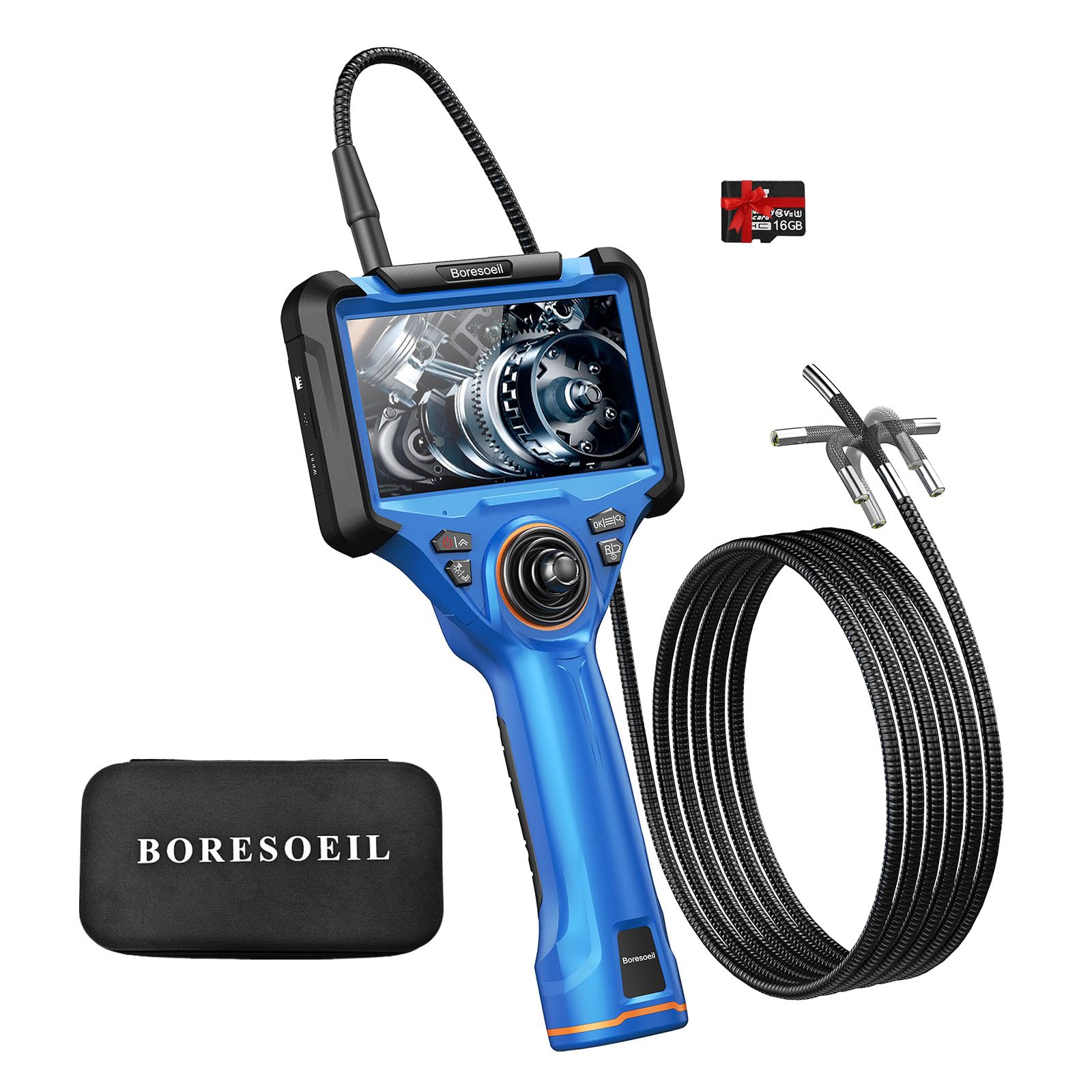 Photo 1 of BORESOEIL 360° Articulating Borescope, 5.0FT 0.25in HD 1080P Flexible Snake Camera with Light, 5" IPS Screen for Plumbing & Machinery Inspection, Waterproof Endoscope