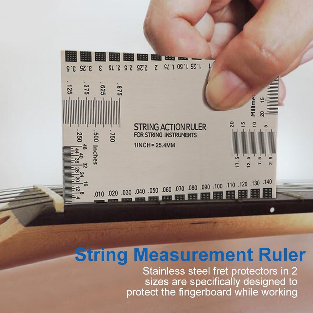 Guitar Repair Kit, 7 in 1 Guitar Fretboard Ruler Guitar File Grinding String Height Ruler Gaskets Pin Puller Sandpaper Repair Kit Set - Image 3